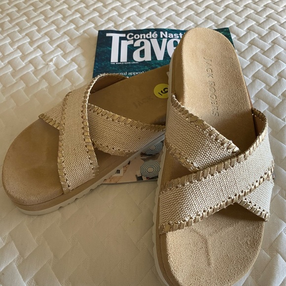 NWT Jack Rogers Lexi Criss-Cross Sandals Natural/ Platinum - Picture 3 of 15